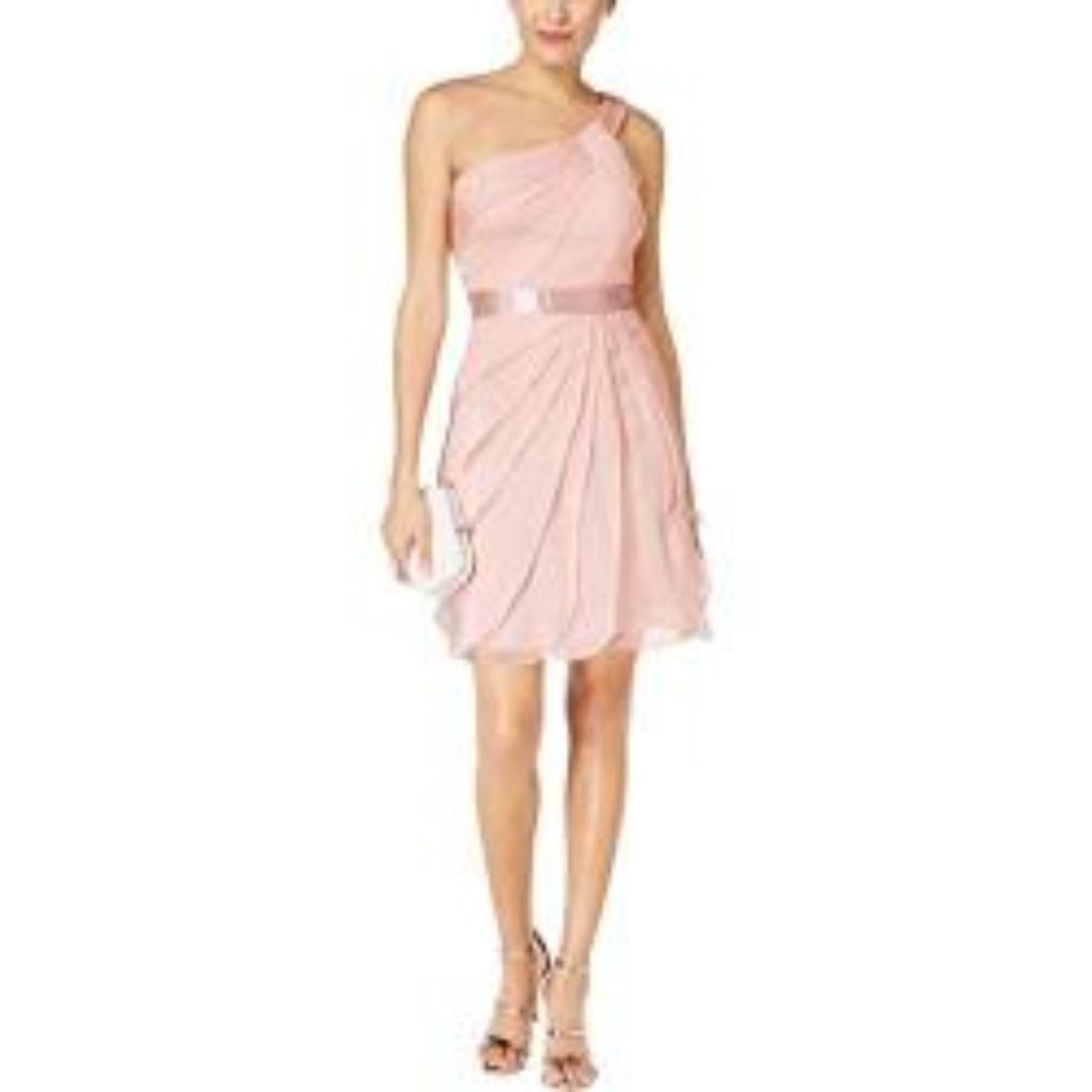 Adrianna Papell Womens Tiered One Shoulder Dress